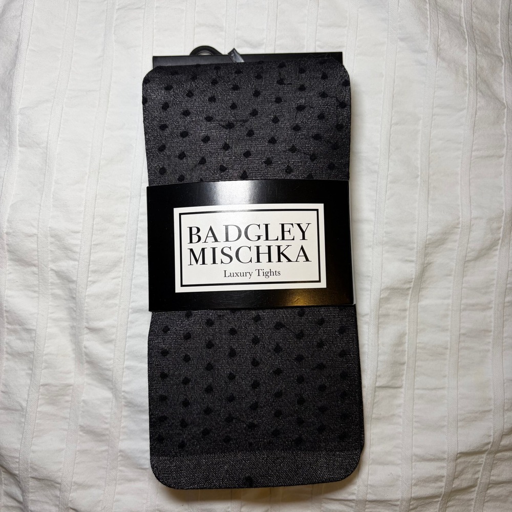 Badgley Mischka Tights Women S/M Black Polka Dot Luxury Hosiery BM7045 Swiss Dot